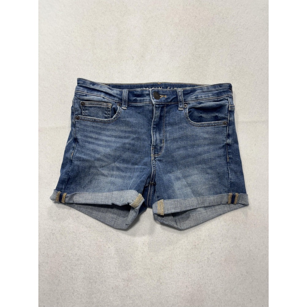 American Eagle Outfitters Shorts Womens 8 Blue Denim 4" Inseam Cuffed Stretch